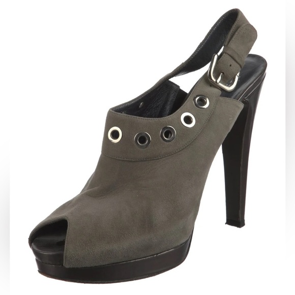 Stuart Weintzman Stylish Gray Peep-Toe Slingback Heels - Picture 1 of 5